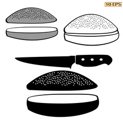 Bread. Bun. Black icons. Toasts. The bread for the sandwiches. Vector illustration isolated on white background.