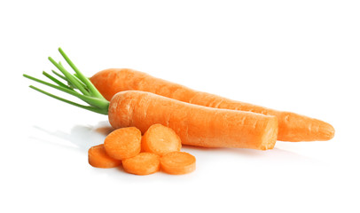 Fresh carrots on white background