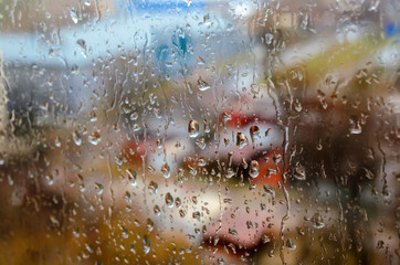 Raindrops on the street window