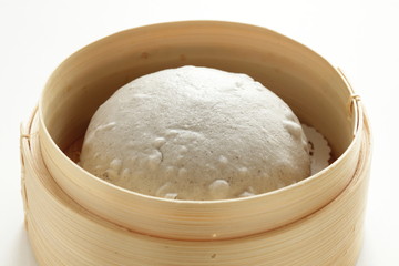 Chinese food, black sesame steamed bun in steamer