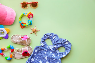 Summer accessories on color background. Holiday concept