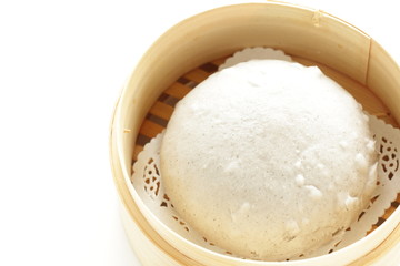 Chinese food, black sesame steamed bun in steamer