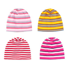 set of bright pop hats for kids, isolated on white background