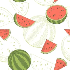 Fototapete Wassermelone Wassermelone grafische Farbe nahtlose Muster Skizze Illustration Vektor