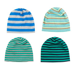 set of bright pop hats for kids, isolated on white background