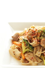 Homemade Thai cuisine, vegetable stir fried rice noodles