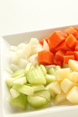 chopped cube size vegetable for Minestrone soup cooking image