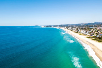 Fototapeta na wymiar An aerial view of Burleigh Heads on the Gold Coast a clear day with blue water