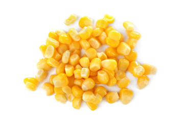 Sweet corn kernels on white background
