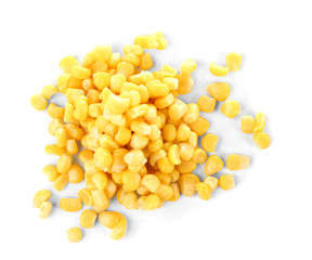 Sweet corn kernels on white background