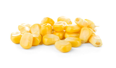 Sweet corn kernels on white background