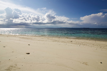 beautiful panorama from a beach of birie island, cloudy sky, Raja Ampat