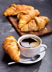 Zelfklevend Fotobehang cup of coffee and croissants © Nitr