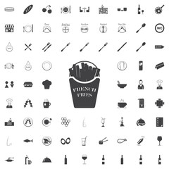 French fries black icon on the white background restaurant cafe set Flat vector illustration