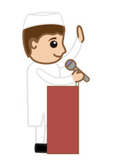 Cartoon Political Leader Announcing on Mic