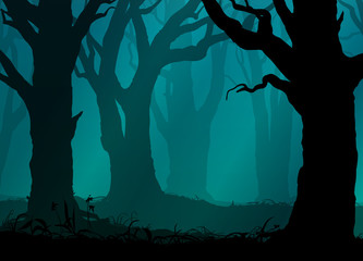 Fototapeta premium background with silhouettes of old trees. Mysterious forest. Vector illustration