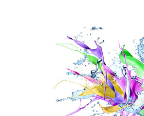 Color and water splash isolated on white background.