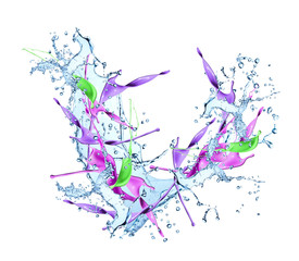 Fototapeta premium Color and water splash isolated on white background.