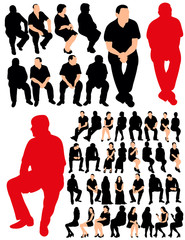  isolated, set of silhouettes people sitting, collection