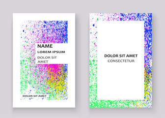 Neon colorful explosion paint splatter artistic covers design. Decorative bright texture splash spray on white backgrounds. Trendy template vector for Cover Report Catalog Brochure Flyer Poster Banner