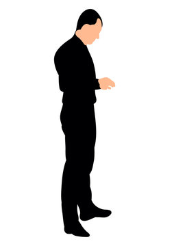 Vector, Isolated Silhouette Of A Man Standing Sideways