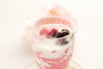 Cherry blossom jelly and red bea paste in glass for gourmet dessert image