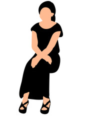 vector, isolated silhouette girl sitting alone