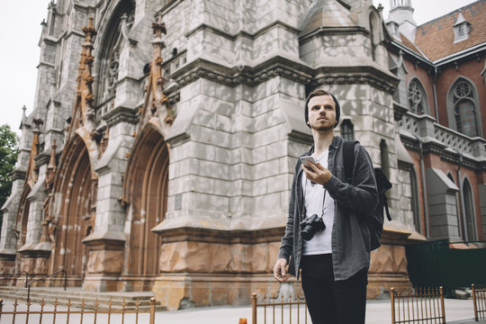 Attractive tourist in city