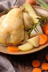 chicken with broth and vegetable