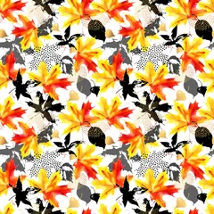 Foto op Canvas Autumn leaves watercolor seamless pattern. © Tanya Syrytsyna