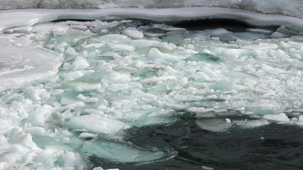 Floating of ice and sludge on Altai river Katun in winter season