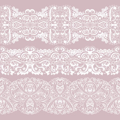Set of white laces. seamless pattern, vector border.
