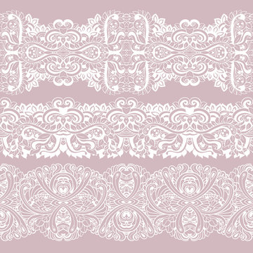 Set of white laces. seamless pattern, vector border.