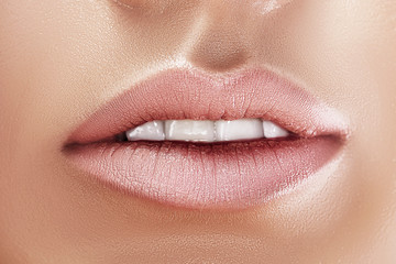 Naklejka premium sexual full lips. Natural gloss of lips.