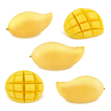 Set of yellow mangoes isolated on a white. As design elements.