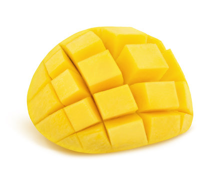 Yellow mango isolated on a white. Detailed retouch.