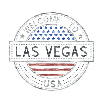 Welcome to Las Vegas, USA. Colored tourist stamp with US national flag