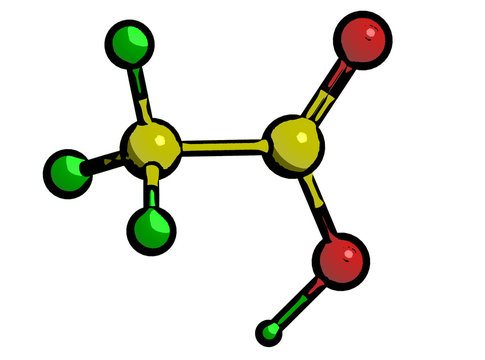 Molecular structure of acetic acid, 3d rendering