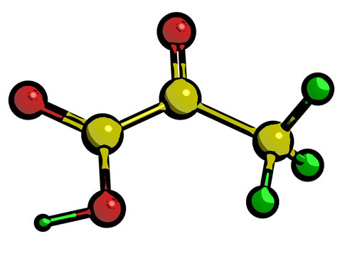 Molecular structure of pyruvic acid, 3d rendering