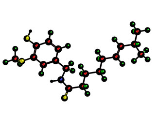 Molecular structure of Capsaicin, 3d rendering