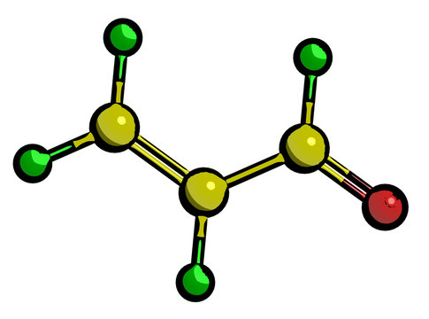 Molecular structure of Acrolein, 3d rendering