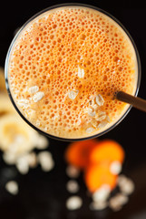 Fresh smoothie made from fruits, cereal and vegetables - Top view