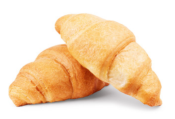 croissant sprinkled with powdered sugar isolated on a white background closeup