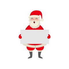 vector flat cartoon Santa Claus in red white clothing and hat keeping blank white paper with free space for a text. Illustration isolated on a white background. Christmas ,new year poster design