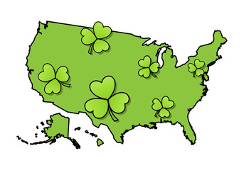 USA Map - Patrick's Day Clover Leaves style