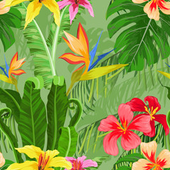 Fototapeta na wymiar Seamless pattern with tropical flowers