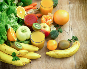 Healthy eating - organic fruit and vegetable like ingredients of healthy drink - beverages