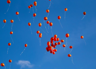 Rote Luftballons fliegen in den Himmel