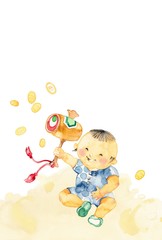 元気な赤ちゃん、打出の小槌、小判の山
