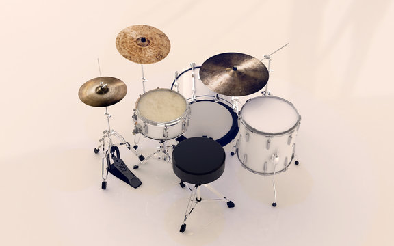 simple set of acoustic white drums top view